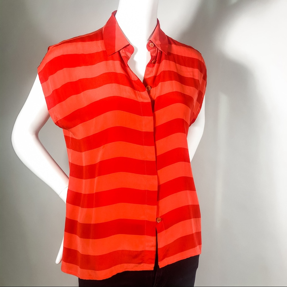 Equipment Femme red silk striped crop blouse S